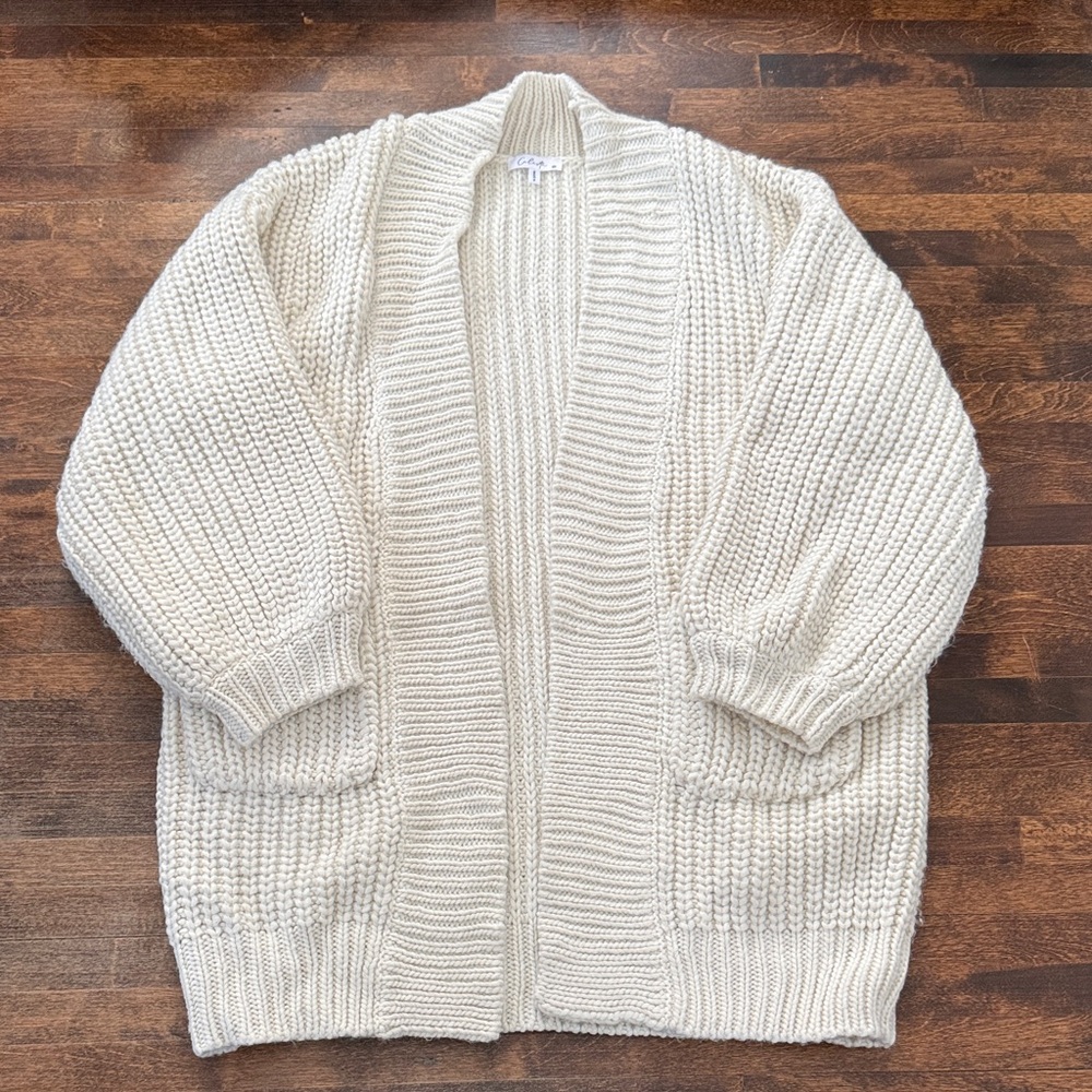 Cream Knit Open-Front Cardigan